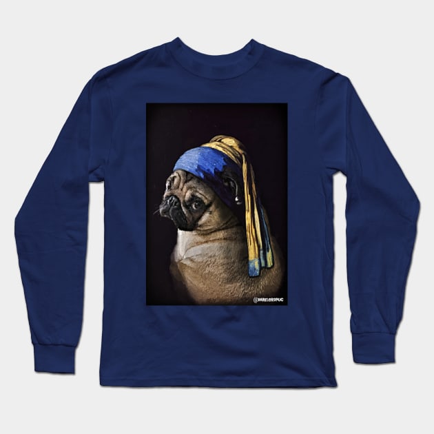 Pug with a Pearl Earring Long Sleeve T-Shirt by darklordpug